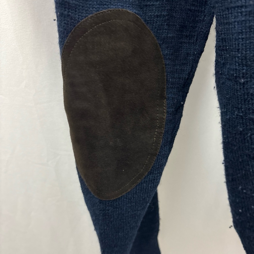 J Crew Sweater Mens L Blue Grandpa Cardigan 100% Merino Wool Elbow Patch Slim - Picture 8 of 9